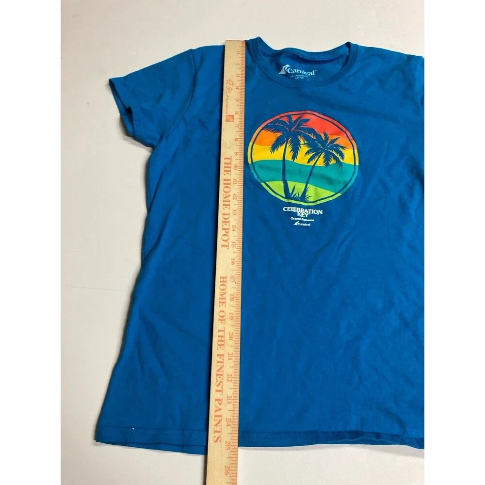 Carnival Celebration Key Grand Bahama Blue Palm Tree T-Shirt Size L Cotton